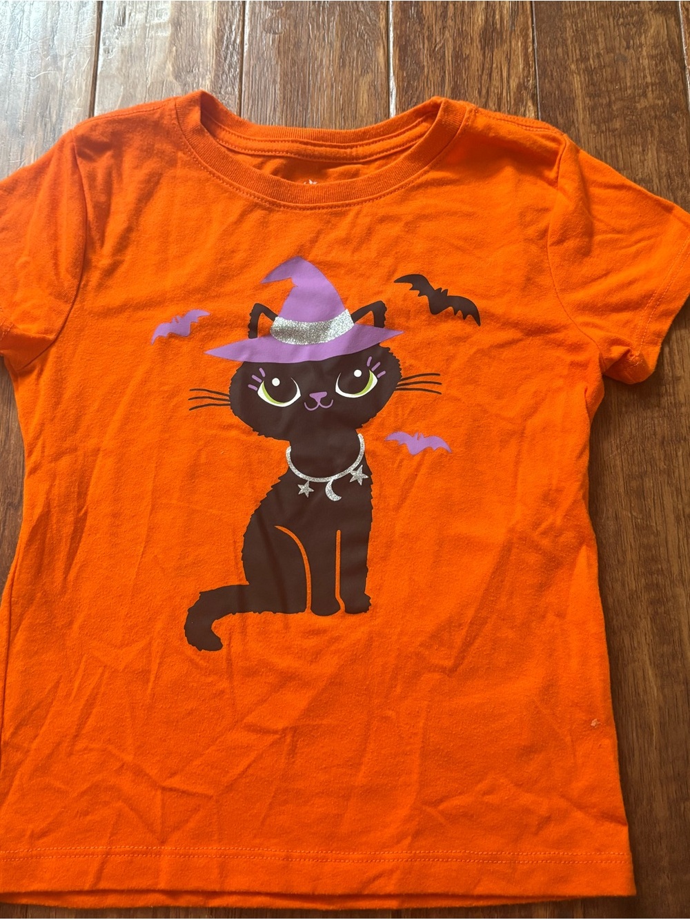 Way To Celebrate XS 4 5 Girls Halloween Cat Orange Shirt Short Sleeve